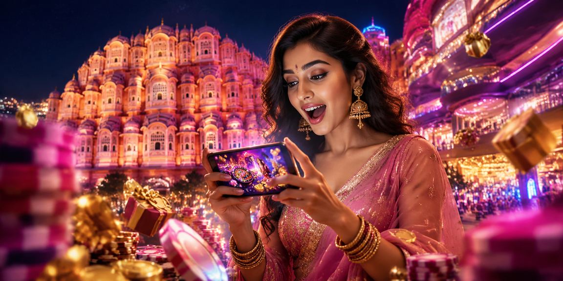 Mobile casino view with neon lights in Jaipur