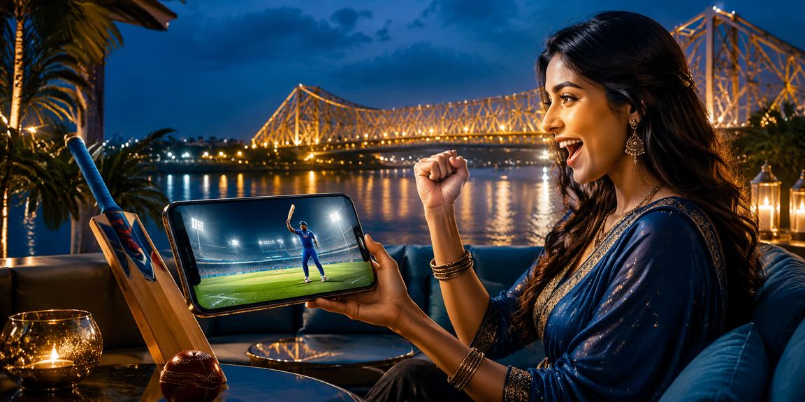 Dashboard view showing cricket betting options by Howrah Bridge in Kolkata